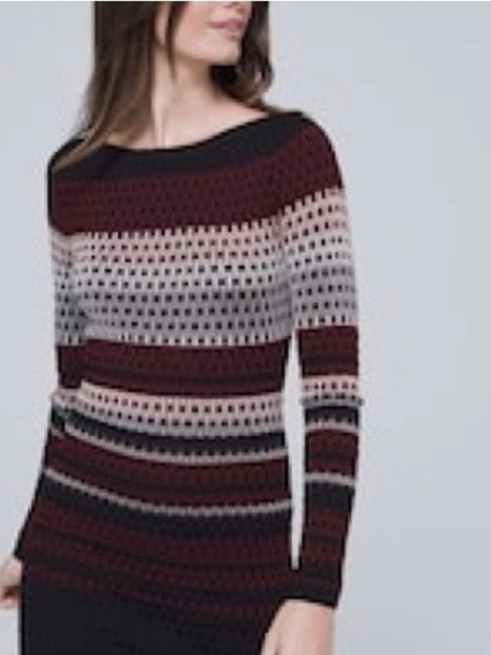 White House Black Market Puzzle Patterned Long Sleeve Tunic Top